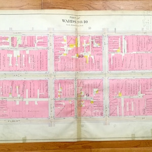 Barrio Chino Antiguo, Filadelfia, Pensilvania 1908 Elvino V Smith Atlas Mapa – Centro de la ciudad, Franklin Square, Ciudad Vieja, Callowhill PA PHL