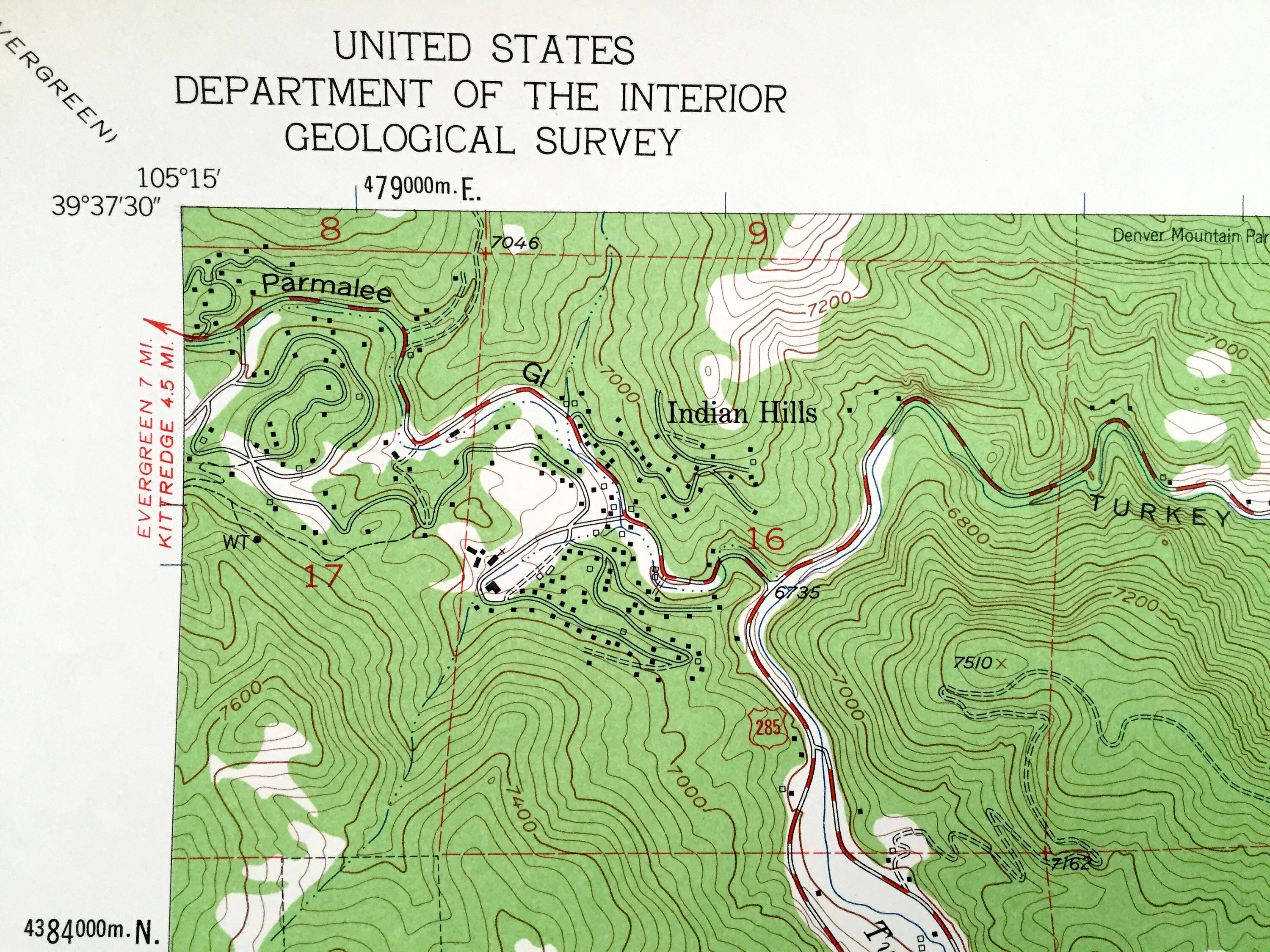 Antique Indian Hills Colorado 1957 Mapa topográfico del Etsy