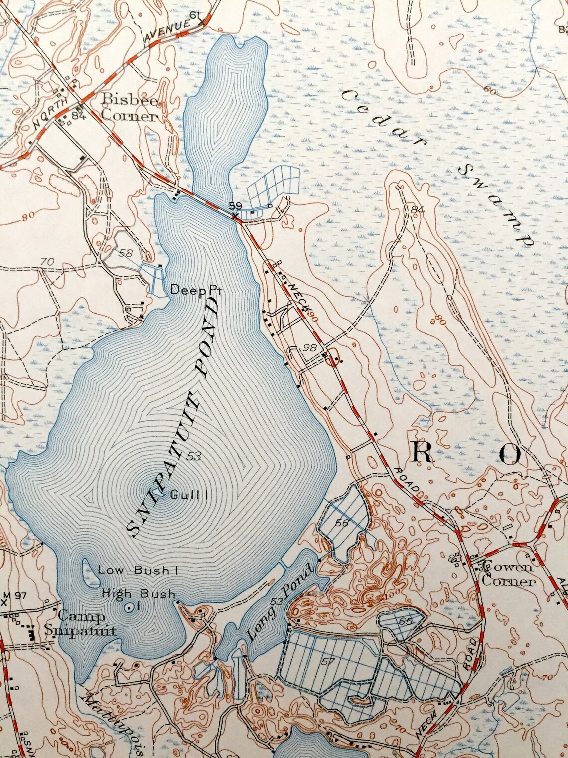 Antique Snipatuit Pond Massachusetts 1942 US Geological Etsy