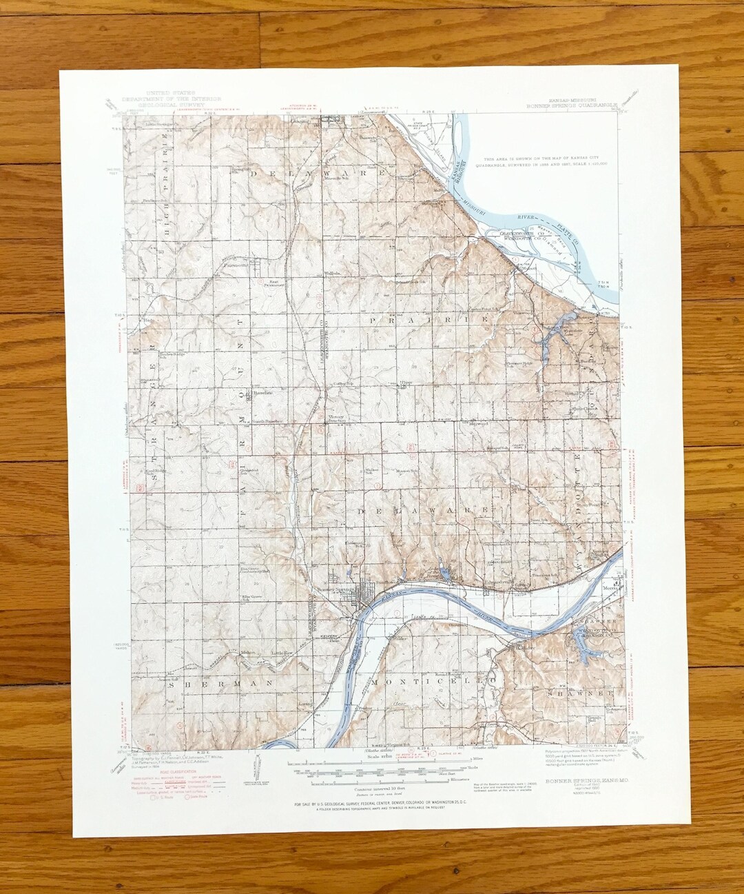 Topography Vector Kansas Antique Bonner Springs, Kansas 1940 US Geological Survey Topographic ...
