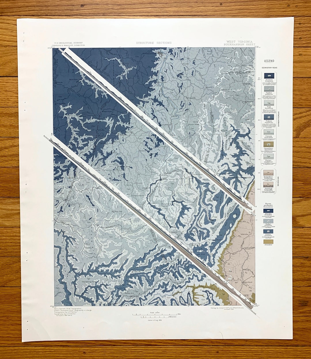 Antique Buckhannon, West Virginia 1896 US Geological Survey Topographic