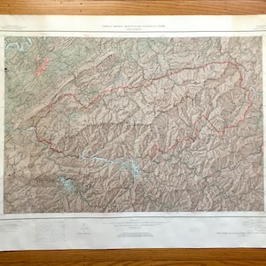 Antike Great Smoky Mountains Nationalpark Topographische Karte von 1949 – Tennessee, North Carolina, Maryville, Nantahala, TN