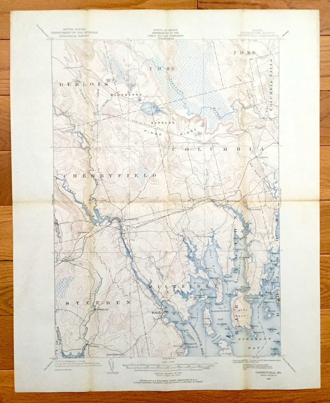 Antique Cherryfield, Maine 1902 US Geological Survey Topographic Map