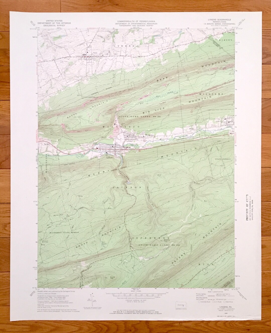 Antique Lykens, Pennsylvania 1969 US Geological Survey Topographic Map Wiconisco, Jefferson