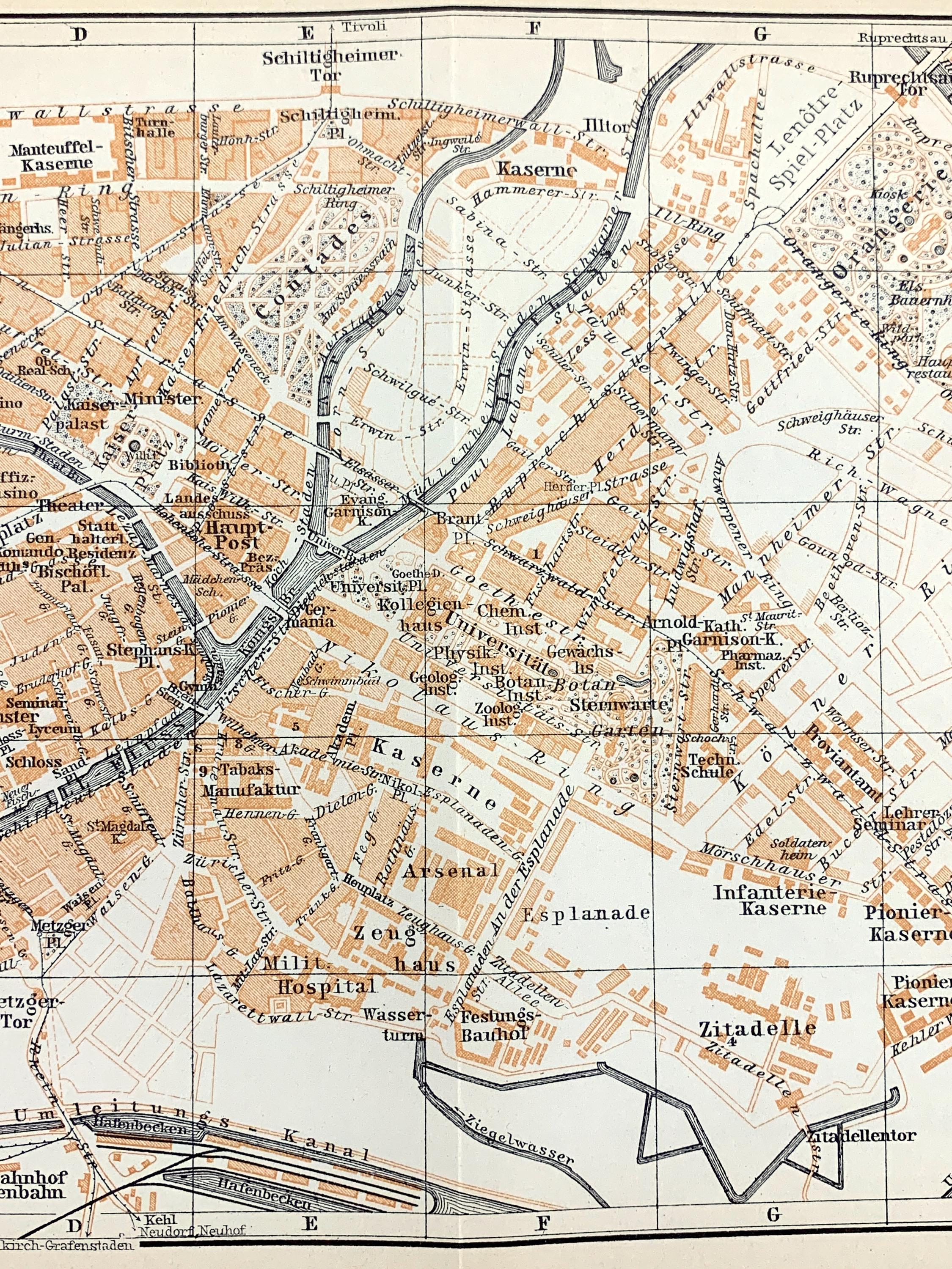 Antique 1911 Strasbourg, France, Map From Baedekers Guide Atlas