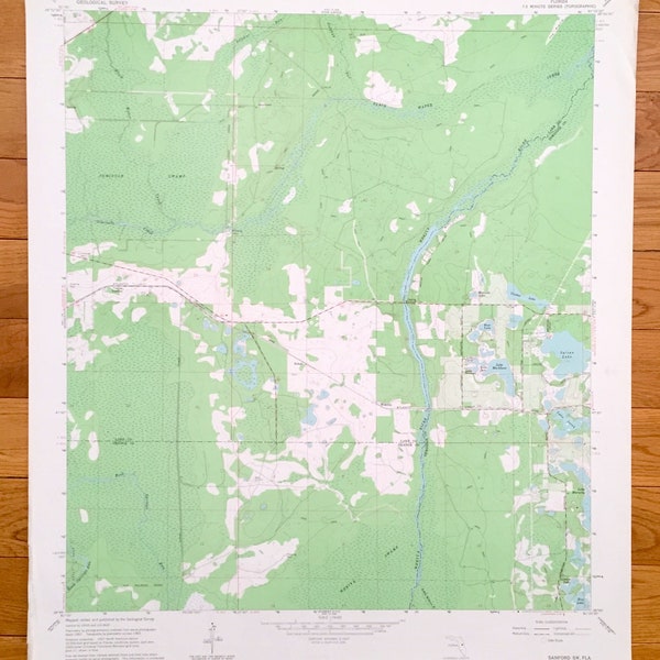 Antique Sanford SW, Florida 1965 US Geological Survey Topographic Map – Seminole, Lake, Orange County, Ethel, Cassia Station, Wekiva River