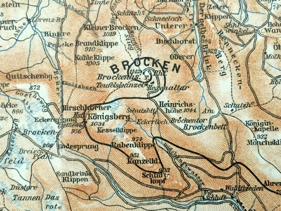 Antique 1925 Brocken Germany Map from Baedekers Guide Atlas | Etsy