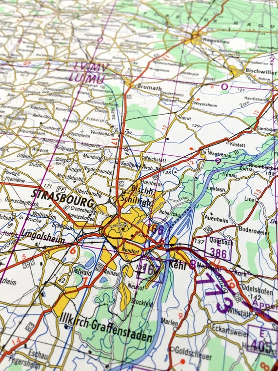 Antique Strasbourg, France 1966 Deutschland Military Road & Survey