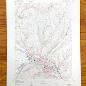 Antieke Corning, New York 1953 US Geological Survey topografische kaart – Steuben County, Gang Mills, Riverside, Painted Post, Hornby, Gibson NY