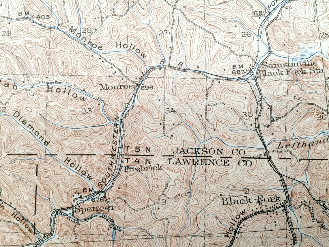 Antique Oak Hill Ohio 1912 US Geological Survey Topographic Etsy