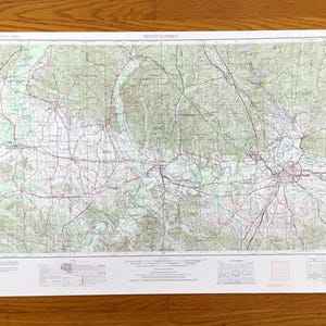 Ancienne carte topographique de Montgomery, Alabama, 1953 US Geological Survey - Selma, Demopolis, Eutaw, Clanton, Prattville, Centreville, AL