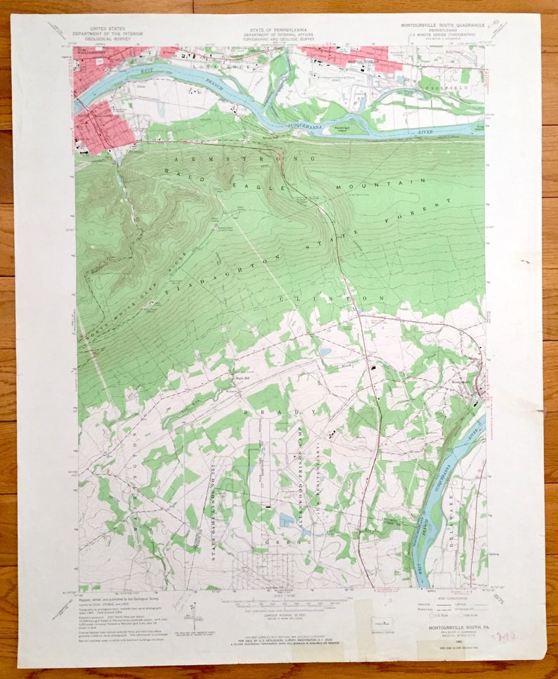 Antique Montoursville South Pennsylvania 1965 US Geological Etsy