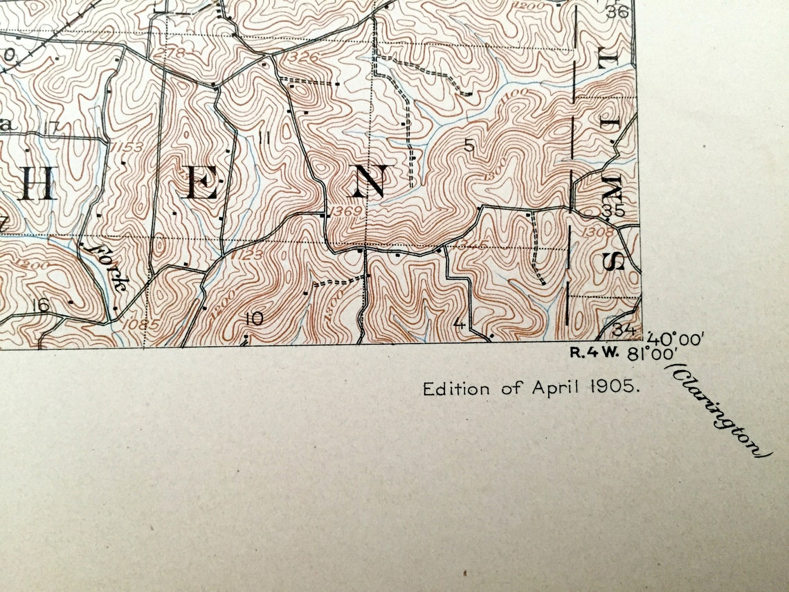 Antique Flushing Ohio 1905 US Geological Survey Topographic Etsy