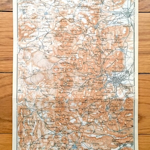 Antiguo 1914 Clermont, Francia Mapa de Baedekers Guía Atlas – Montferrand Riom Aydat Saulzet Cournols Channonat Auvergne Región de Ródano Alpes