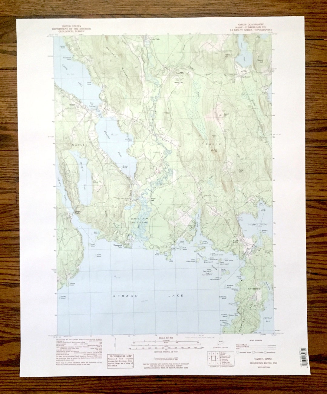 Antique Sebago Lake, Maine 1983 US Geological Survey Topographic Map ...