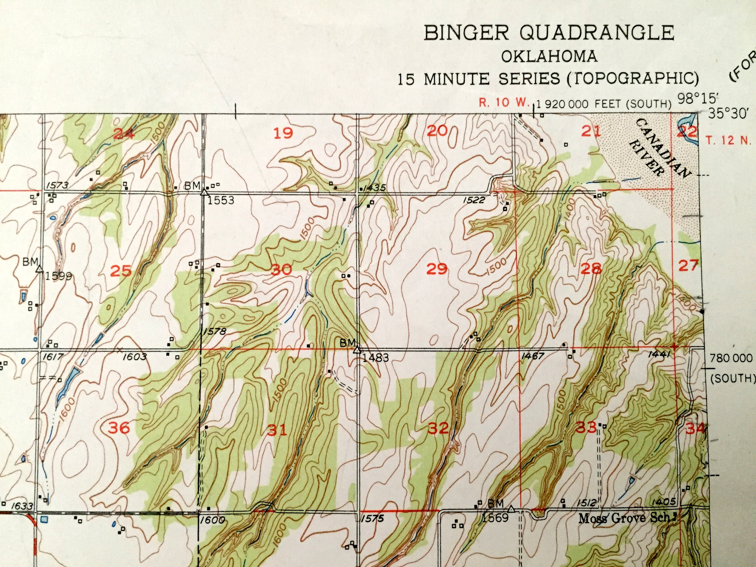 Antique Binger Oklahoma 1951 US Geological Survey Topographic Etsy España