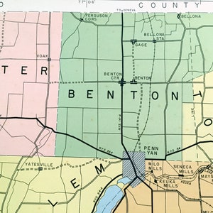 Antique Yates County, New York 1941 Historical Atlas Map Penn Yan