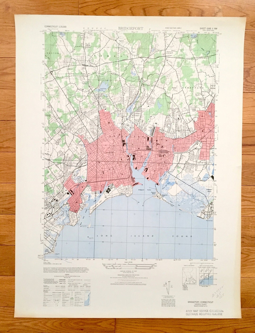 Antique Bridgeport, Connecticut 1947 US Geological Survey Topographic