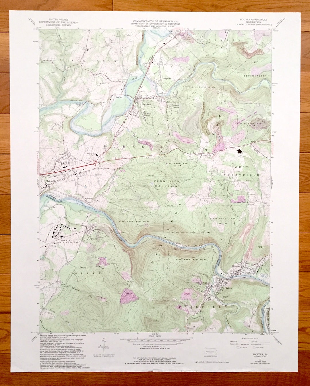 Antique Bolivar, Pennsylvania 1964 US Geological Survey Topographic Map