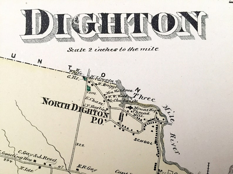 Antique 1871 Dighton Massachusetts Map From F.W. Beers Atlas Etsy