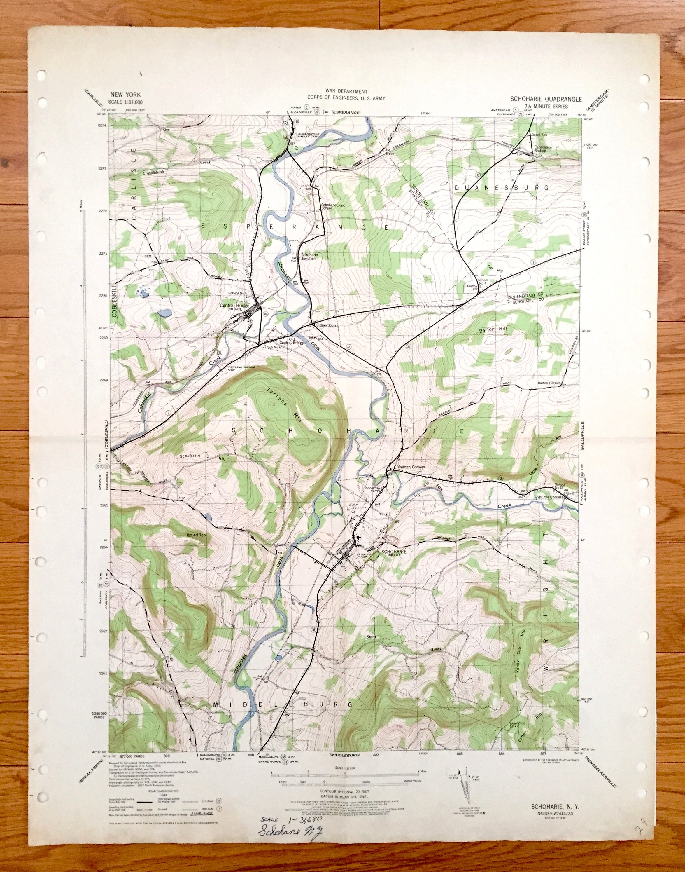 Antique Schoharie New York 1943 US Geological Survey Etsy