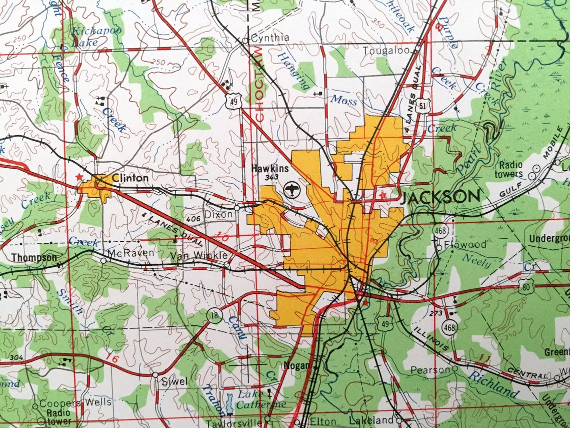 Antique Jackson Mississippi 1962 US Geological Survey Etsy