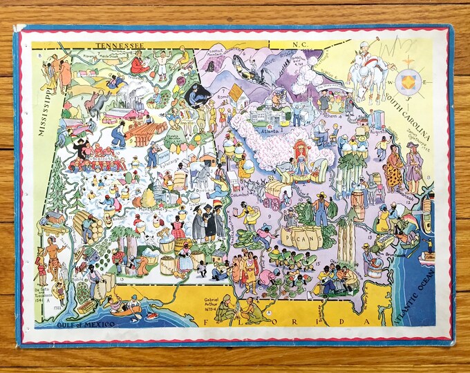 Antique 1932 Alabama & Georgia State Map by Berta and Elmer Hader ...