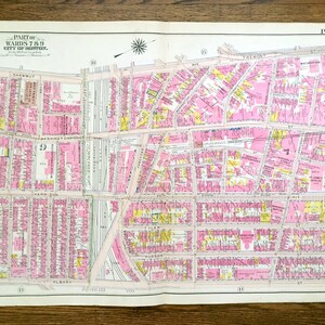 Antik 1908 Shawmut, Boston, Massachusetts Karte von G.W. Bromley Atlas – Chinatown, Tufts Medical Center, Theater District, South End, MA