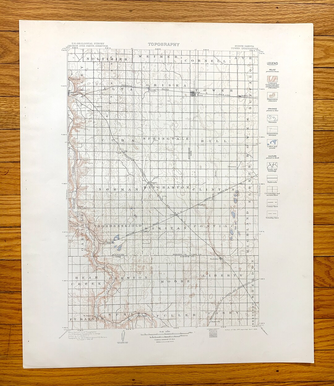 Antique Tower City, North Dakota 1897 US Geological Survey Topographic