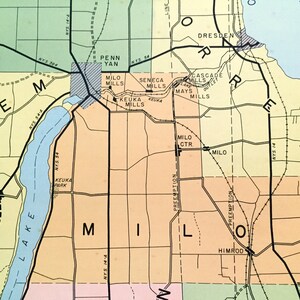 Antique Yates County, New York 1941 Historical Atlas Map Penn Yan