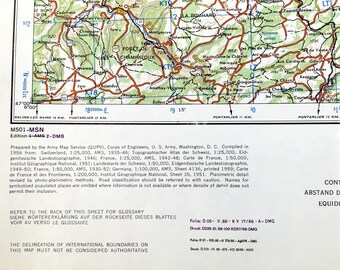 アンティーク バーゼル、スイス、1966 年ドイツ軍道路および測量地図