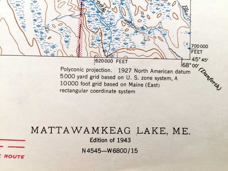 Antique Mattawamkeag Lake Maine 1943 US Geological Survey Etsy