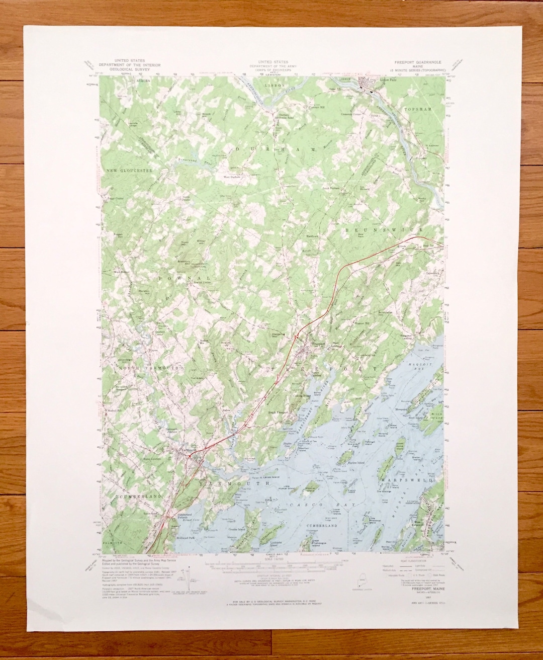 Antique Freeport Maine 1957 US Geological Survey Topographic Etsy