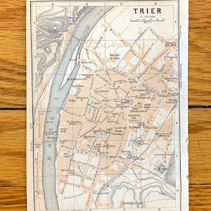 Antike 1911 Trier, Deutschland Karte von Baedekers Guide Atlas – Rheinland-Pfalz, Mosel, Weingegend, Luxemburg, Münster