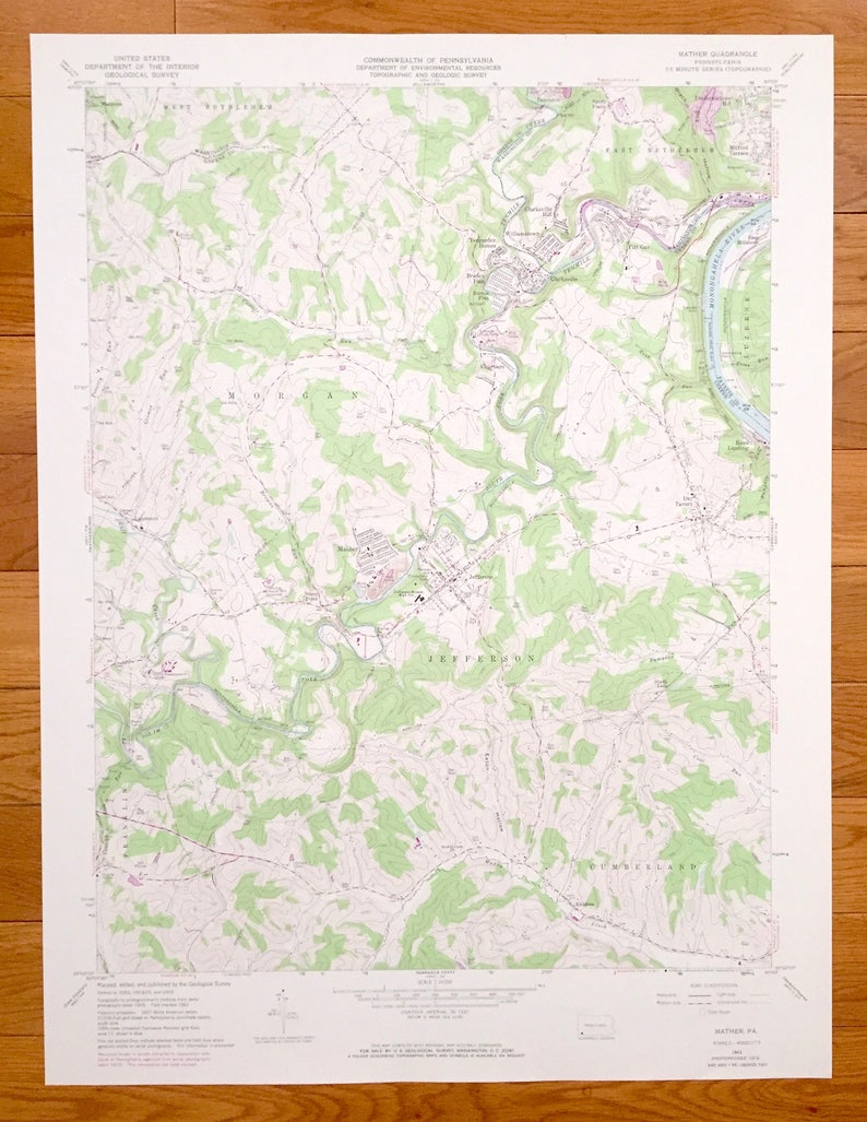 Antique Mather Pennsylvania 1961 Us Geological Survey Topographic Map Greene County Washington County Jefferson Williamstown Khedive - 