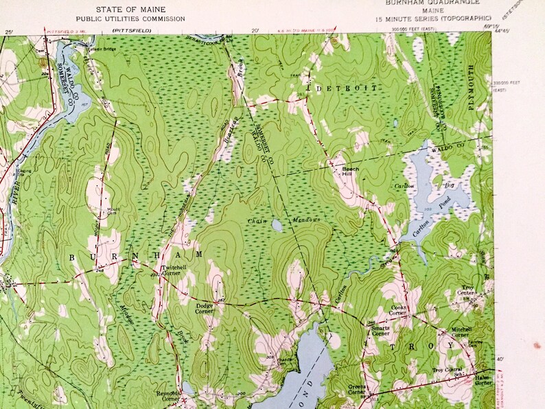 Antique Burnham, Maine 1957 US Geological Survey Topographic Map ...