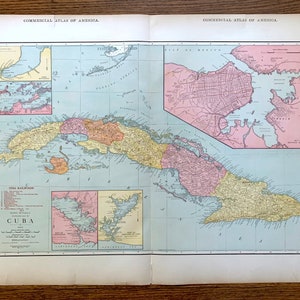 Antieke 1923 Cuba Kaart van Rand McNallys Commerciële Atlas van Amerika – Havana, Florida Keys, Golf van Mexico, Caribische Zee, West-Indië