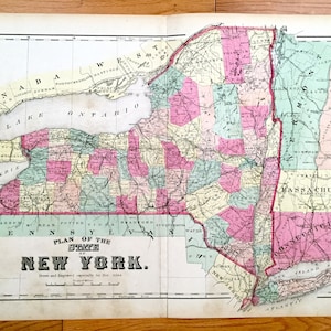 Antica mappa dello stato di New York del 1874 da Pomeroy, Whitman & Co. Atlante della contea di Schuyler – Catskills, Ontario, Albany, Manhattan, Long Island NY