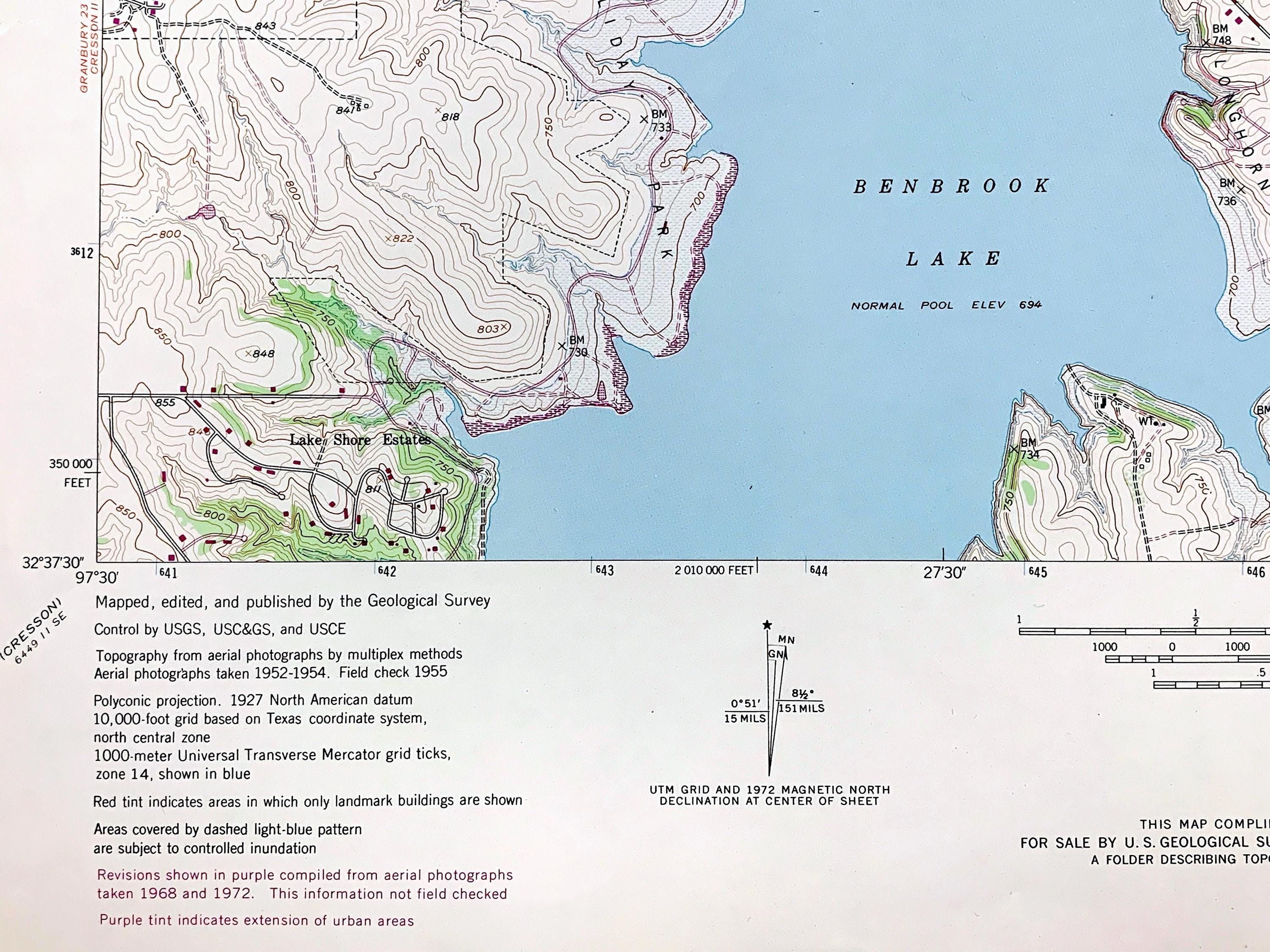 Antique Benbrook, Texas 1955 US Geological Survey Topographic Map ...