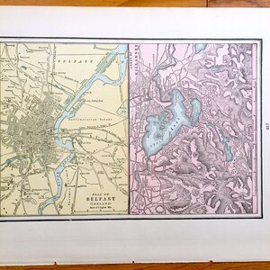 Antike 1894 Athen, Griechenland, Genua, Italien, Beltsch & Killarney, Irland Karte von George Cram's Atlas - Muckross Abtei, Lykabettus, Strephon