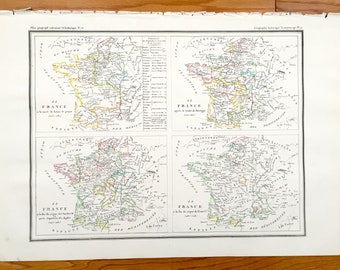 Carte antique de la France antique de 1835 de l’Atlas géographique, astronomique et historique de JG Heck – Paris, Bordeaux, Marseille, Milan, Francfort