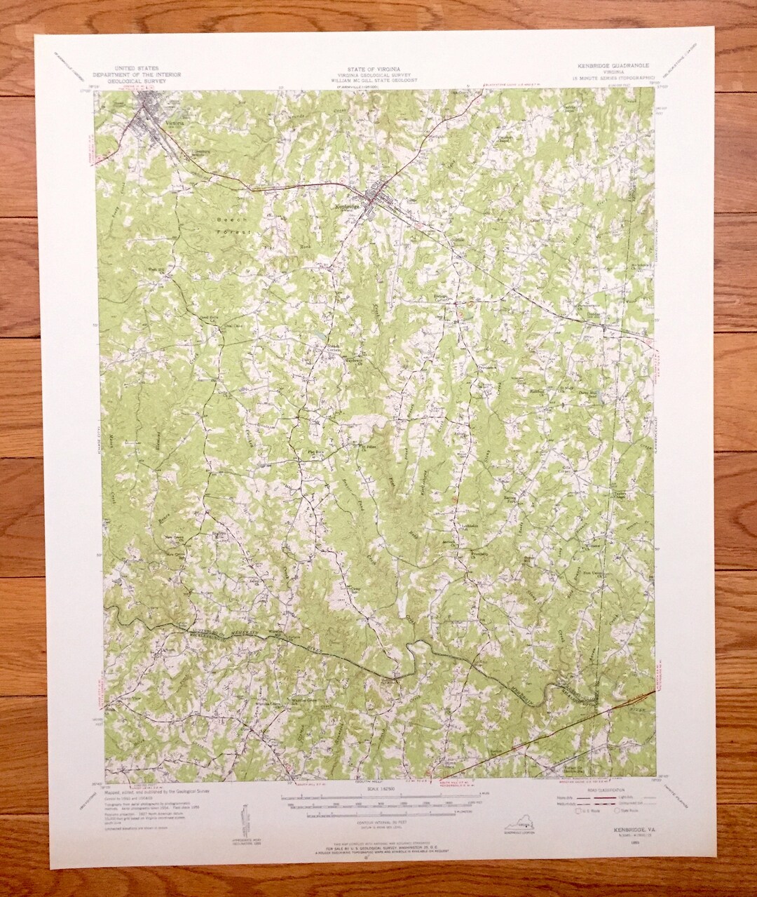 Antique Kenbridge, Virginia 1955 US Geological Survey Topographic Map
