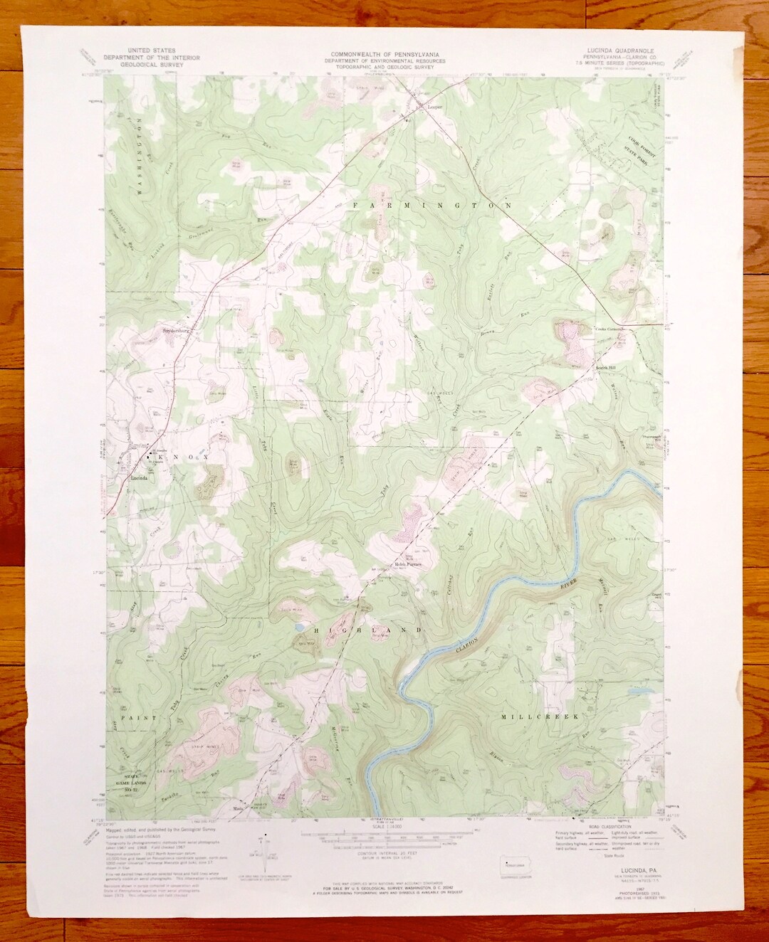 Antique Lucinda, Pennsylvania 1967 US Geological Survey Topographic Map
