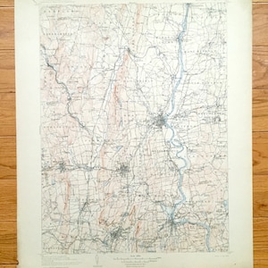 Antieke Connecticut 1906 US Geological Survey Topografische Kaart - Hartford, Bristol, New Britain, Meriden, Windsor, Waterbury Granby Haddam CT