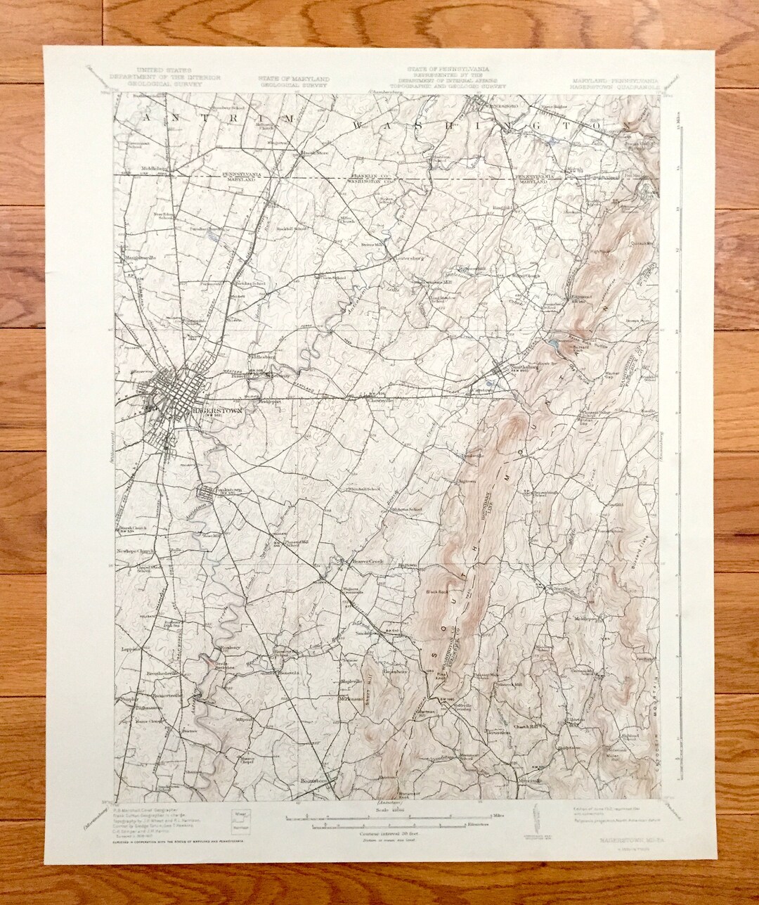 Antique Hagerstown, Maryland 1912 US Geological Survey Topographic Map Smithsburg, Boonsboro