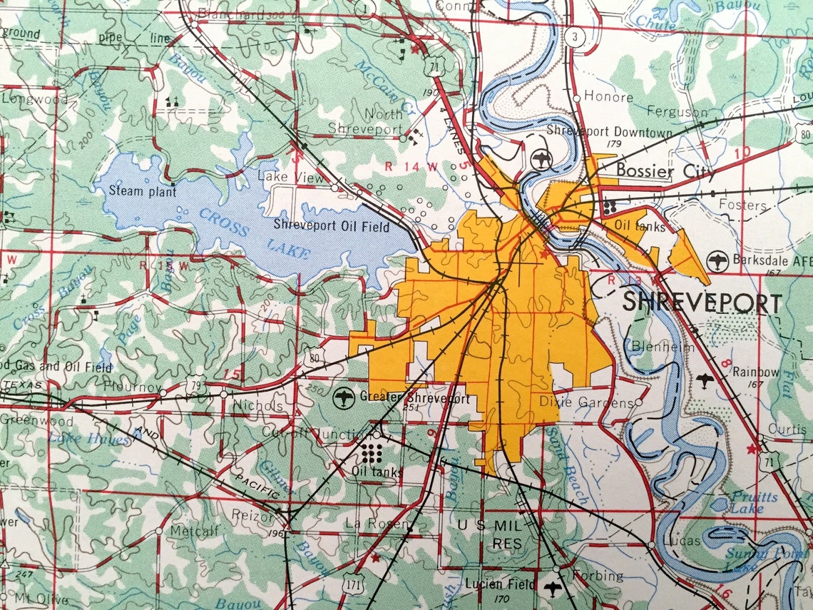 Antique Shreveport Louisiana 1955 US Geological Survey Etsy