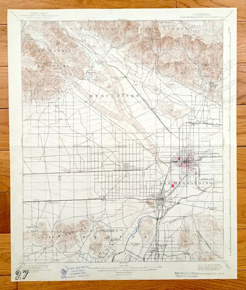 Antique San Bernardino California 1901 US Geological Survey Topographic shops Map – Riverside, Arrowhead Springs Grapeland Valencia Colton Lake CA