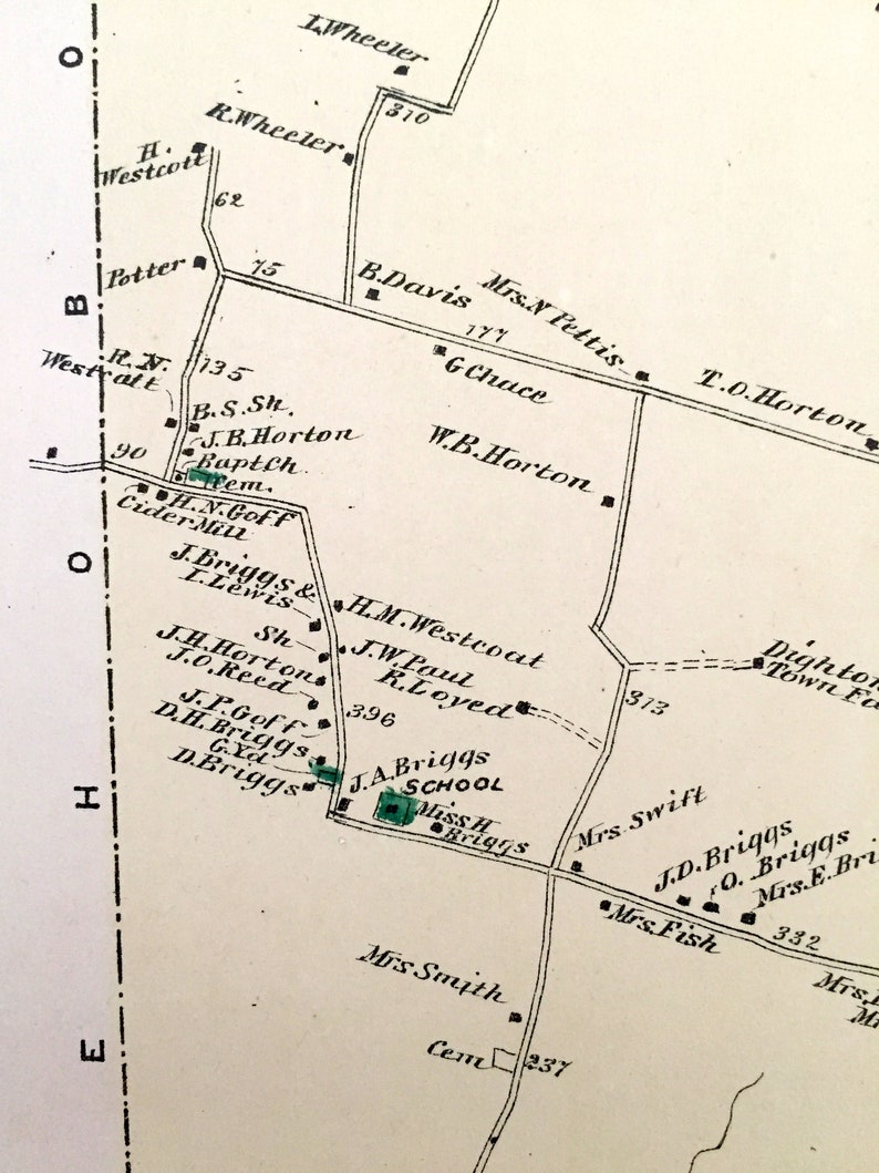 Antique 1871 Dighton Massachusetts Map From F.W. Beers Atlas Etsy