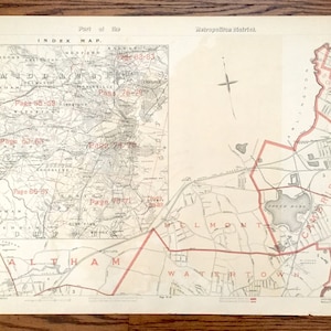 Antik 1891 Boston Stadtplan von George H Walker & Co – Waltham, Watertown, Cambridge, Belmont, Somerville, Medford, MA