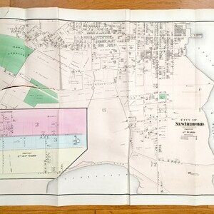Antike 1871 New Bedford, Massachusetts Karte von F.W. Beers Atlas von Bristol County – Acushnet River Clarks Cove Cannonville Bliss Corner MA